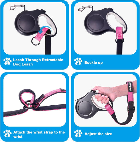 PetBonus Short Dog Leash, Reflective Design with Adjustable Soft Padded Handle for Retractable Leash, Pink 1 Pack