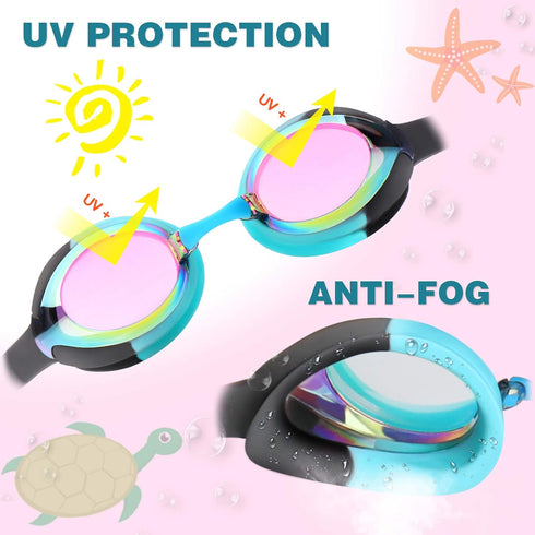 Keary Kids Swim Goggles for Toddler Youth (3-12), Anti-Fog Waterproof Clear Vision