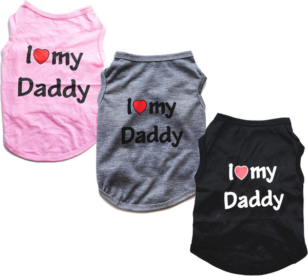 3 Pack Dog Shirt for Small Dogs - Summer Clothes with Love Mommy and I Love My Daddy, Soft Breathable Pet Outfits
