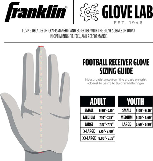 Franklin Sports Supratak Football Receiver Gloves | White/Chrome | Youth Small