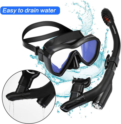 Snorkel Set with Anti-Fog Panoramic View Mask and Anti-Leak Dry Snorkel Tube | Snorkeling Gear for Adults with Kit Bag