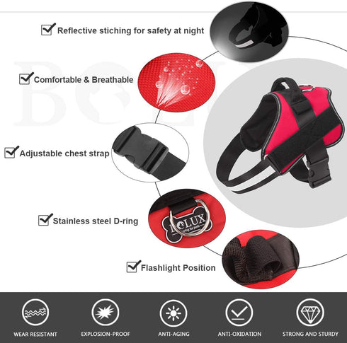 Bolux Dog Harness, No-Pull Reflective Vest, Breathable Adjustable Pet Harness with Handle for Outdoor Walking (Red, M)