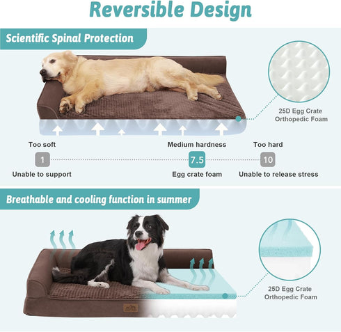 Orthopedic Dog Bed for Large Dogs - Washable Sofa Bed with Supportive Foam, Waterproof Lining, Brown (42" L x 30" W)