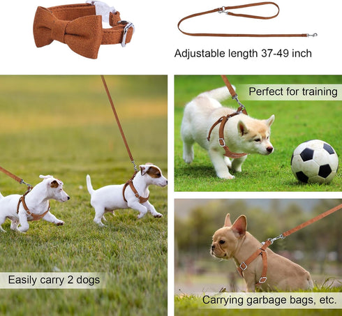 XXS Dog Harness and Leash Set, Adjustable No Pull Puppy Harness with Multifunction Brown Leash & Collar for Small Dogs