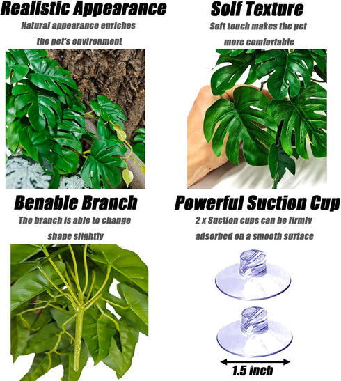 2Pack Woyrise Reptile Plants for Terrarium, Artificial Hanging Plants with Suction Cups, Amphibian Tank Habitat Decor