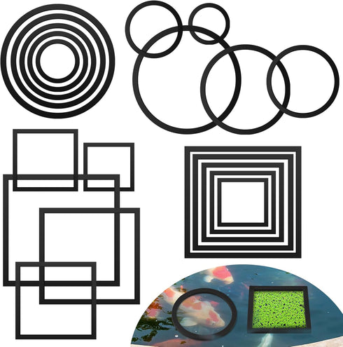 20 Pcs Aquarium Floating Plant Rings, Round Square Foam Circles for Fish Feeding, 5 Sizes (Black)