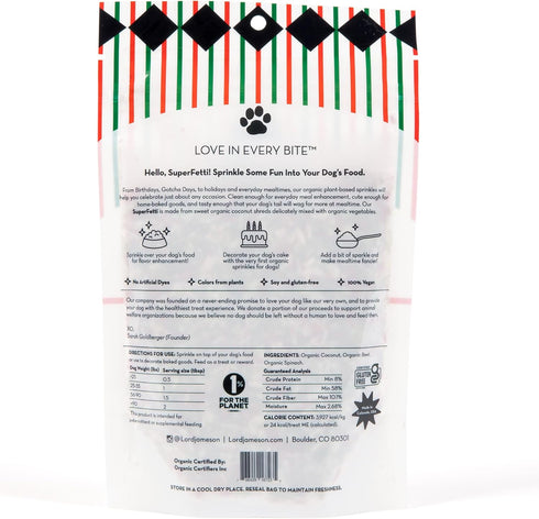 Holiday SuperFetti Dog Sprinkles 3oz - Red & Green, Organic Food Topper Made from Coconut, Treat