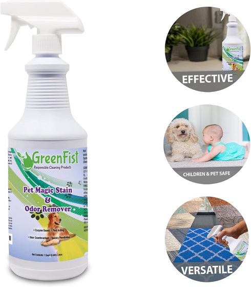 Pet Stain & Odor Remover Magic Fast Acting Carpet Spot Cleaner for Cats, Dogs, 32 oz Spray