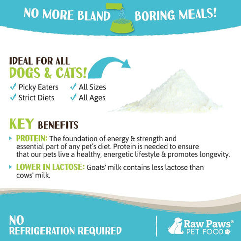 Raw Paws Boost Pet Food Topper, Whole Goat Milk Powder, 3.1-oz, Made in USA, Dog Food Toppers