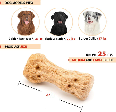 Dog Chew Toys Pine Wood and Nylon, Tough Toys for Aggressive Chewers, Real Bacon Indestructible Toys to Keep Them Busy