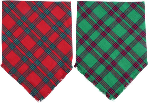 2 Pack Reversible Dog Bandana Christmas Plaid Triangle Bibs Scarf Accessories for Pets