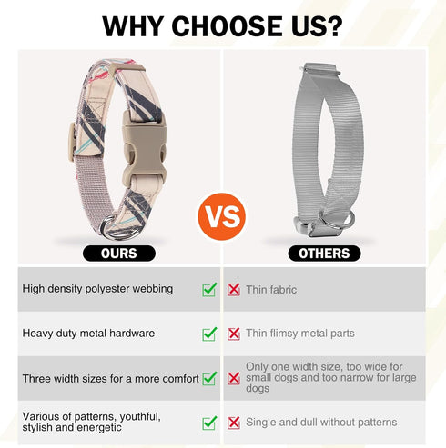 Small Dog Collar and Leash Set, Adjustable Pet Collar for Medium Dogs, 5FT Nylon Leash, Beige M, for Chihuahua, Yorki,