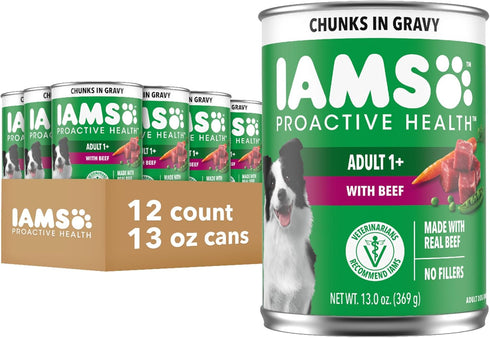IAMS Proactive Health Wet Dog Food Adult, Canned Dog Food, Beef, Rice,