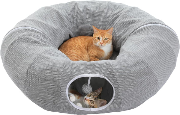 PEQULTI Cat Donut Tunnel with Bed for Indoor Cats, Cat Play Tunnel