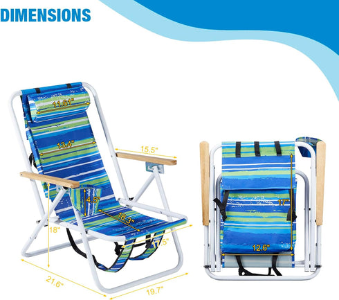 Backpack 4 Backpack Beach Chairs for Adults,Folding Beach Chair, Position Portable Foldable Camping Chair with Headrest