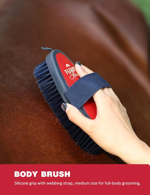 Furrishine 9 Set Horse Grooming Kit, Piece Grooming Brush with Silicone Curry Comb for Bathing & Shedding Shadowberry