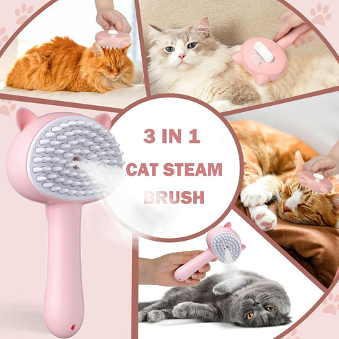 Cat Steam Brush - 3 in 1 Grooming Tool for Shedding with Water Tank, Self-Cleaning Comb for Cats & Dogs