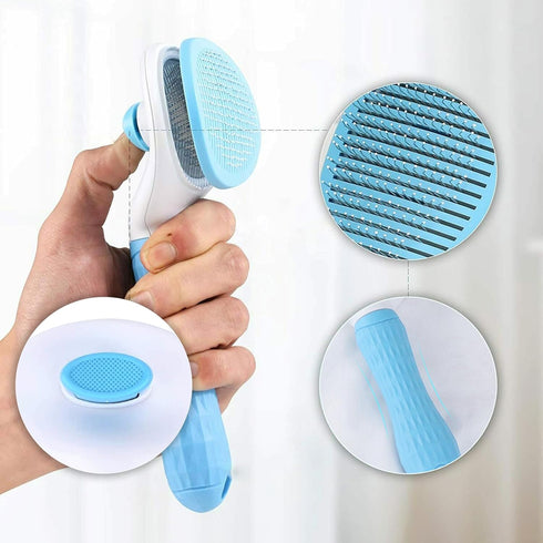 Dog brush, cat brush, Dog Brush for Shedding, self-cleaning pet brush, removes loose hair and tangles, promotes blood circulation, pet accessory, blue