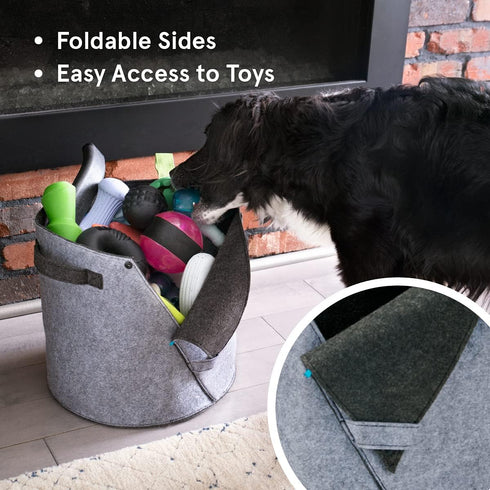 Barkbox Felt Storage Bin for Dog Toys - Long Lasting Organizer for Tennis Balls, Squeaker Toys, and More.