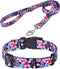 Dog Collar and Leash Set for Medium Dogs, Soft Comfy Pet Collar with Floral Pattern for Boy Girl Puppy Dogs (Floral A