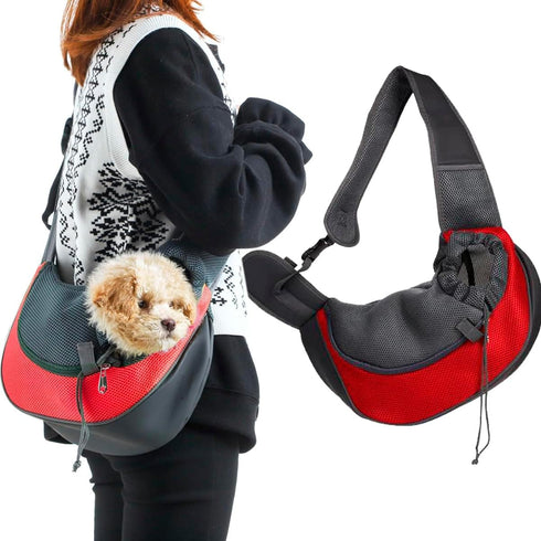 Pet Dog Sling Carrier, Puppy Pet Slings Bag for Small Dogs Cats, Breathable Mesh Hand Free with Adjustable Strap (Red,