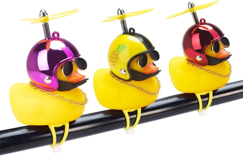 wonuu Rubber Duck Toy Car Ornaments, Yellow Duck Dashboard Decorations with Squeeze Duck Bicycle Horns and Propeller