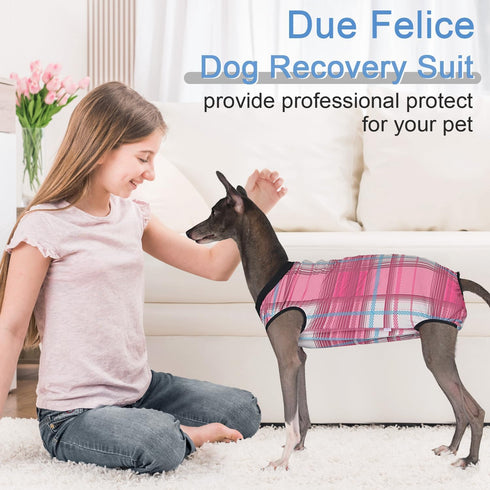 Dog Surgery Suit for Female Spay Recovery, Surgical Recovery Suit for Male Dogs, Fits Small Medium, Pink Plaid/Small