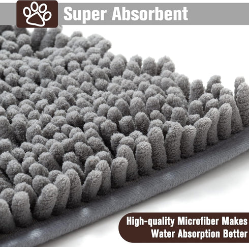 PUPTECK Dog Doormat, 60 x 30 inch Super Absorbent Microfiber, Non-Skid Backing, Grey Door Mat