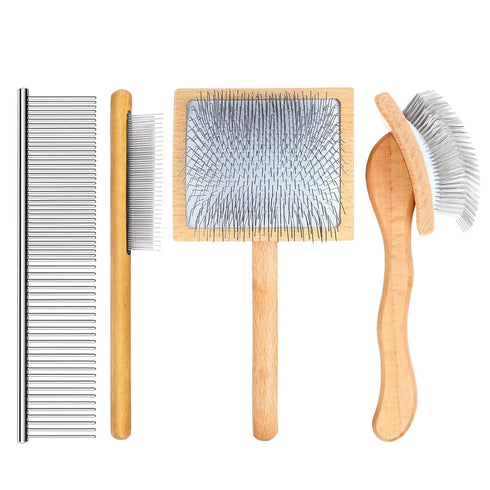Dog Slicker Brush for Long Haired Dogs, Ergonomic Wooden Handle Grooming Brush for Goldendoodles, Wood