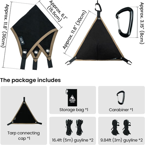 OneTigris Tarp Tent Connecting Cap, Waterproof Tarp Adapter, General Purpose Tent Triangle, Outdoor Camping Accessory