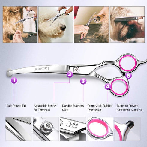 4CR 6 1 Gimars Professional Stainless Steel in Grooming Scissors for Dogs with Safety Round Tip, Heavy Duty Titanium