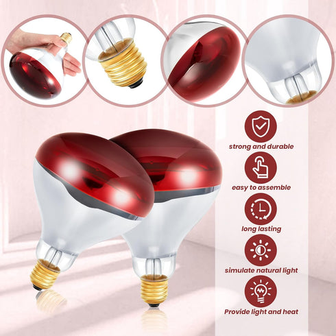 6 110V 175W Bulbs E26 Bulbs Treela Pcs Red Infrared Medium Base, Red Heat Lamp Flood Light Heat Light for Bathroom