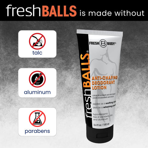 FRESH BALLS Lotion, Anti-Chafing Cream Ball Deodorant for Men, Aluminum-Free, Talc-Free, 3.4 oz