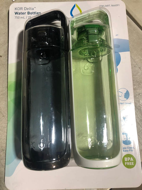 KOR Delta 2 PACK BPA Free Water Bottle, 750ml, Green/Black