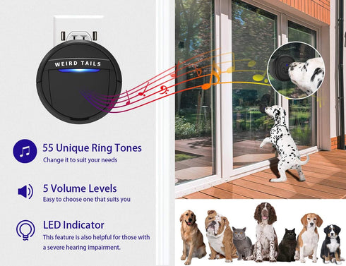 IP55 950 55 5 (1 2 Wireless Doorbell, Dog Bells for Potty Training Waterproof Doorbell Chime Operating at Feet