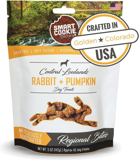 Smart Cookie All Natural Dog Treats - Rabbit & Pumpkin, Grain Free, Soft Chewy Treats for Dogs & Puppies with Allergies