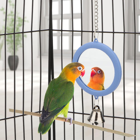 Hypeety Pet Bird Mirror with Bell, Interactive Parrot Toy for Cockatiel, Parakeets, Canaries, Budgie (Blue)