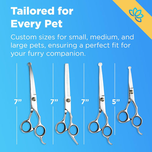 7 1 Set Equinox Dog Grooming Scissors & Deshedder - in Pet Grooming Scissors with undercoat brush - Curved Dog Scissors