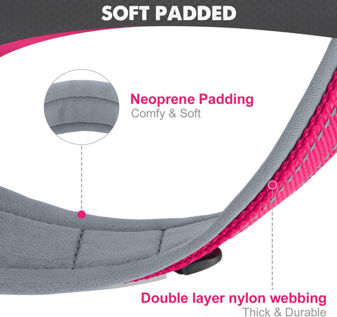 Joytale Neoprene Padded Dog Collars for Medium Dogs, 11 Colors, Reflective Wide Durable Metal Buckle, Hotpink