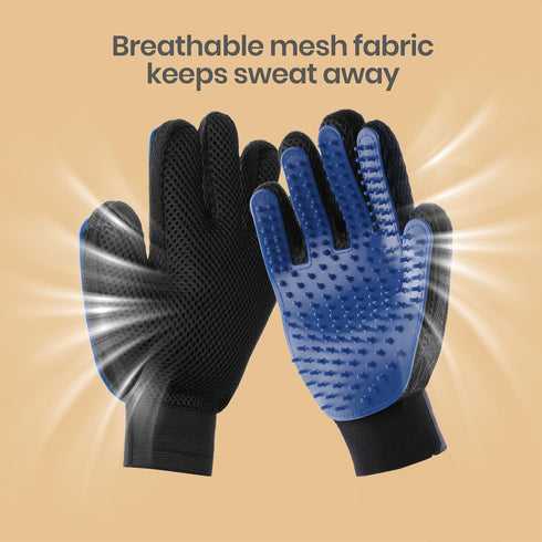 Pet Hair Remover Glove, Blue, Gentle Grooming Mitt for Dogs & Cats with Long & Short Fur