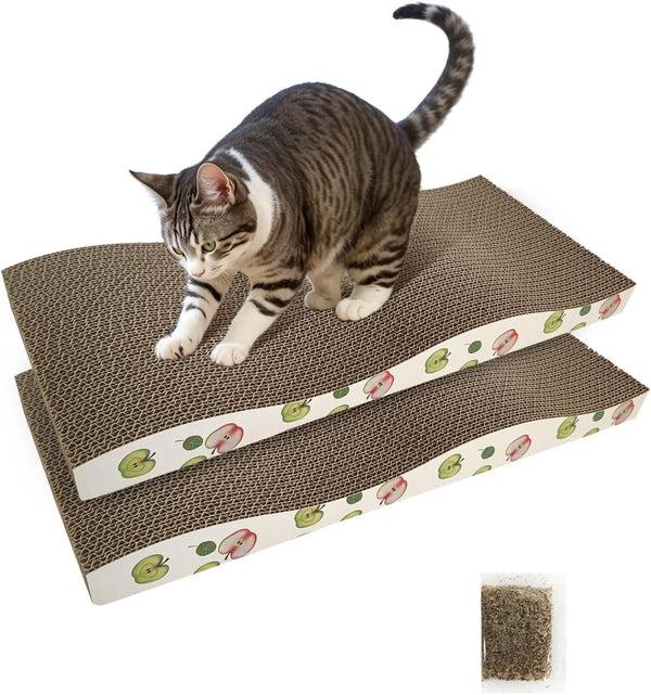Cat Scratching Board - Corrugate Cat Scratcher with Catnip, Double-Sided Usability, Pack of 2