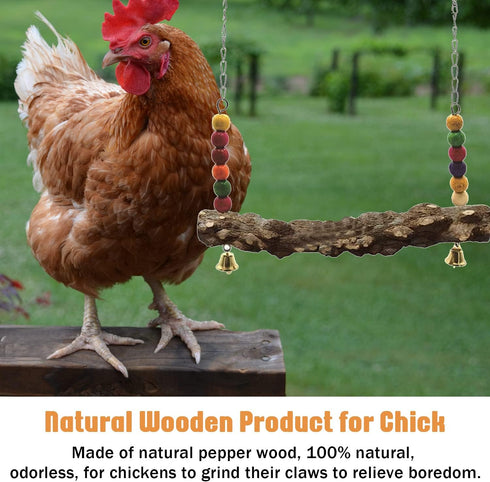 (4pcs) Chicken Bird Swing,Chicken Perch,Natural Wooden Swing Toys,Wood Stand for Chick,Safe and Relief