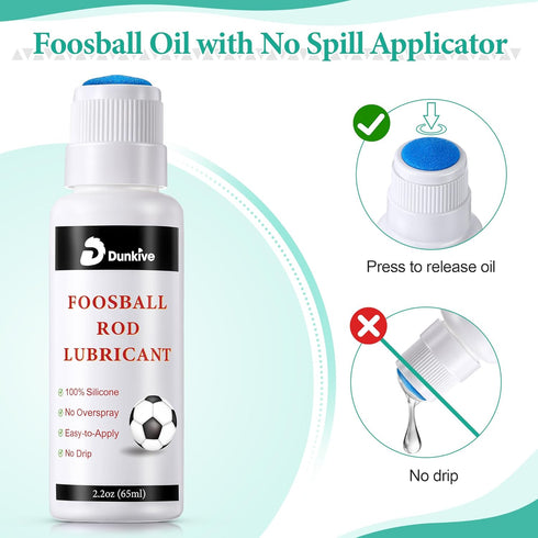 Dunkive 100% Foosball Rod Silicone Lubricant with No Spill Applicator Foosball Lubrication Oil for Table Rods