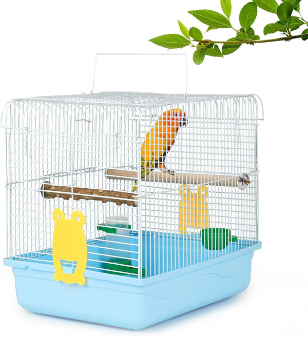 Travel Bird Cages for Cockatiels, Parrot Cage Starter Kit with Stand Accessories for Small Birds (Blue)
