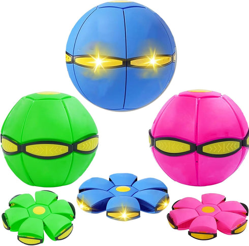 FlidRunest 3PCS Flying Saucer Ball Toy - Interactive Dog Disc Ball with 3 Lights for Dogs Games