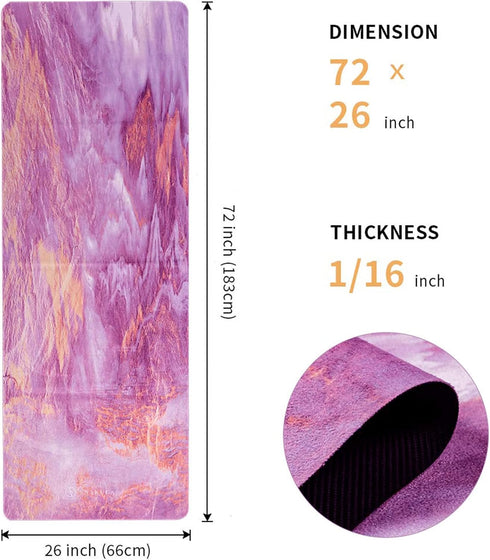 SNAKUGA Travel Yoga Mat, Non-Slip Suede Exercise Mat with Carry Bag, Ideal for Pilates Workout (72'' x 26'' x 1.5mm)