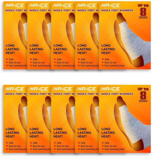 MR.ICE Toe Warmers and Insole Feet Warmers and Body Warmers - Disposable with Adhesive Back Warmers - Air Activated Heating Patch - Long Last to 8 Hours Hot Warmers by MR.ICE