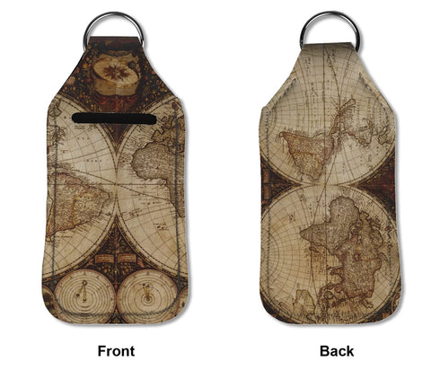 Large Vintage World Map Hand Sanitizer & Keychain Holder