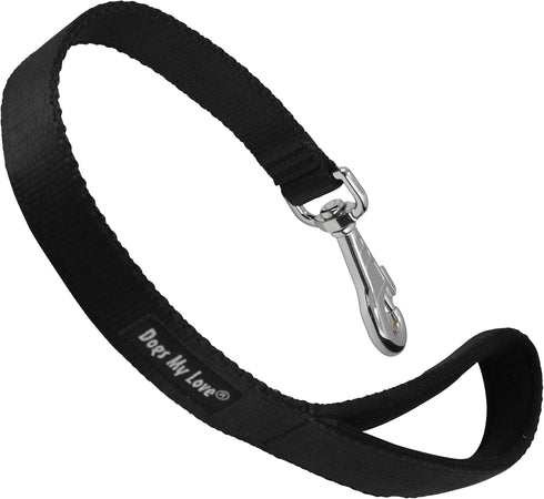 Short Dog Leash - 1" Wide Padded Handle Nylon Traffic Lead, 18" Long, Black Large