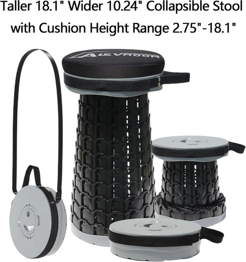 18.1" 880Ib,Collapsible ALEVMOOM XXL Telescoping Stool with Thick Cushion, Portable Telescoping More Sturdy Capacity